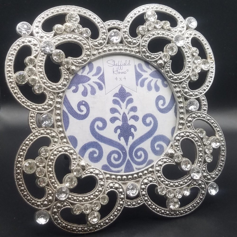 Silver Ornate Photo Picture Frame with Crystals